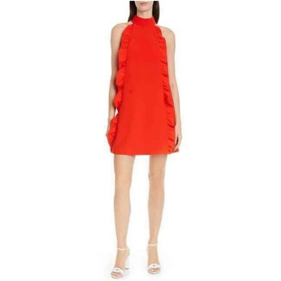 Ted Baker Size 0 Torriya Halter Ruffle Orange Sleeveless Tunic Dress - Picture 2 of 15